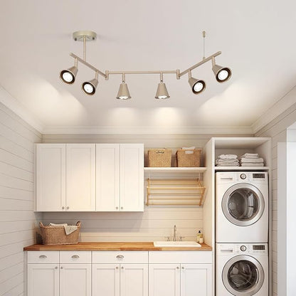 6-Light Modern Track Lighting Fixtures Ceiling, Flexible Foldable Arm and Rotatable Light Head, Champagne Gold Kitchen Track Lighting for Kitchen Islands, Dining Rooms, Bars