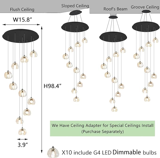 HAIXIANG LED Chandeliers for Dining Room Adjust High Ceiling Chandelier Light Fixtures Entrance LED Dimmable Ceiling Pendant Drops Light Remote Lights for Living Room Stairwell 2700K 6000K