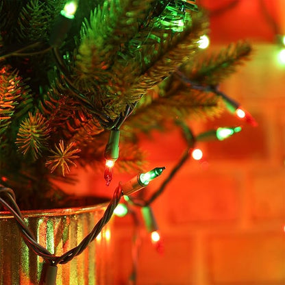 ODEETRONIC Red & Green Christmas String Lights, 21.63ft 100 Count Incandescent String Lights Connectable, UL Certified Christmas Mini Lights, Green Wire Tree Lights for Indoor Outdoor Party Yard Decor