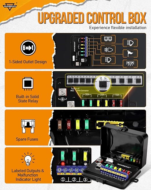 Auxbeam RGB 6 Gang Switch Panel RA60 Auto-Dimmable Switch Panel w/Momentary Toggle Pulsed Memory Function, 12-24V Switch Panel for Truck UTV Car Boat Waterproof, 3-Year Warranty