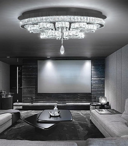 Modern Chandeliers for Living Room Crystal Chandelier Ceiling Light Fixture LED Dimmable with Remote Pendant Lighting Flush Mount Lighting for Dining Room Bedroom Black