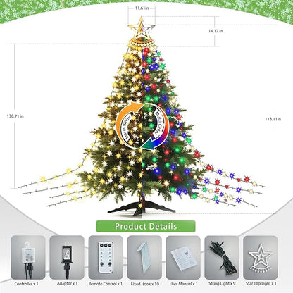 Star String Lights, 350 LED Tree Waterfall Fairy Lights, Outdoor Waterproof Christmas Decoration Lights with Remote, 16FT X 9 Hanging LED Lamp for Garden Yard Wedding Birthday Halloween Festival