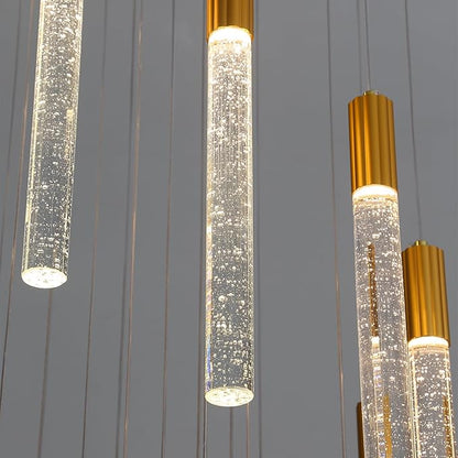 Luxurious K9 Crystal Chandelier,Gold 16-Light Large Modern Crystal Column Chandelier,Crystal Drop High Ceiling Pendant Light Fixture for Home Hotel Store