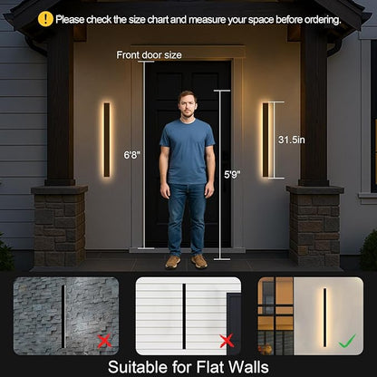 Porch Wall Lights - 2pack 31.5inch Long Strip Modern Outdoor Wall Light Fixture, Black Wall Mount Exterior Lighting Wall Sconce Outside Garage Lights for House, Courtyard, Corridor