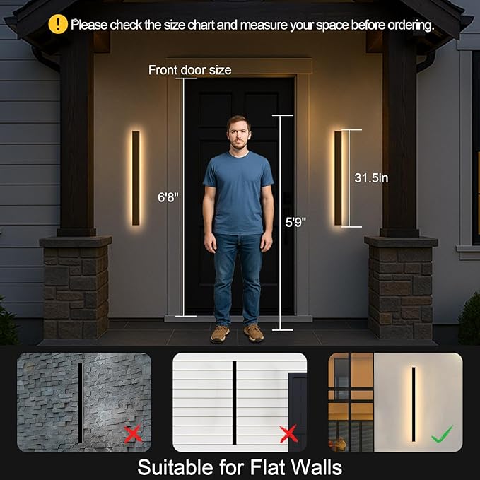Modern Outdoor Lights - 31.5inch Outdoor Exterior Linear Sconce Black Patio Wall Light Fixtures, Long Strip Wall Lights Fixture Outside for Garage, House