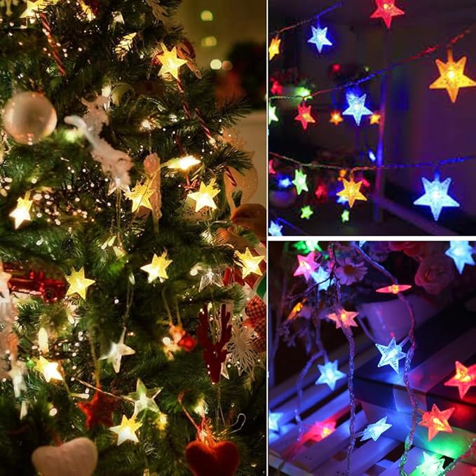 Solhice 20ft Star String Lights Battery Operated 40 LEDs, Warm White & Multicolor Color Changing Twinkle Lights Kids Room, Bunk Bed Hanging Lights Indoor and Outdoor Decor