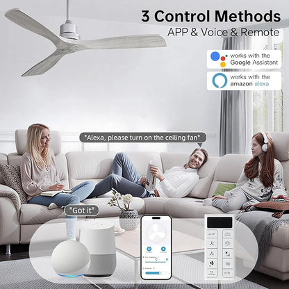 Sofucor Smart Ceiling Fan no Lights, 52" Low Profile Ceiling Fans with Remote, Compatible with Alexa/Google/App, 6-Speed Timing Reversible DC Motor for Bedroom Living Room Patio Indoor Outdoor