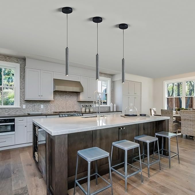 Concrete ﻿Linear Black Pendant Light,Modern Industrial Hanging Cement Pendant Lighting Fixture for Kitchen Island Dinning Room Bedroom Bedside Table Pendant Lights(3-Pack)