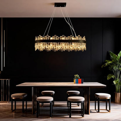 Weesalife Black Crystal Chandeliers for Dining Room, 20 Lights Modern Oval Chandelier for Lining Room, Rectangular Crystal Pendant Light Fixture for Kitchen Island Bar L36 Inch