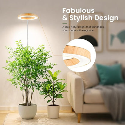 LBW Grow Lights for Indoor Plants, 6.3" Full Spectrum Plant Light with Base, 65" Height Adjustable Grow Lamp, 6/8/12/16H Timer, 3 Color, 5 Dimmable Level, for Tall Large Plants, Bamboo Grain, 3 Pack