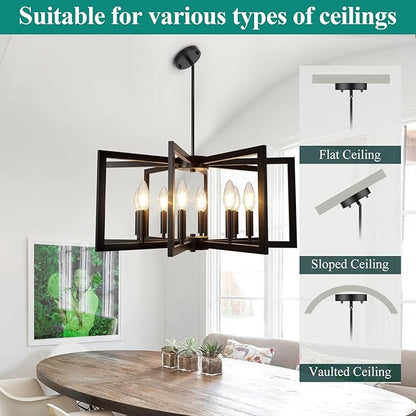 Bairth 8-Light Black Chandelier, Farmhouse Dining Room Light Fixture, Modern Chandelier, Geometric Industrial Metal Hang Lighting Fixture for Foyer Entryway Kitchen Over Table Hallway Living Room