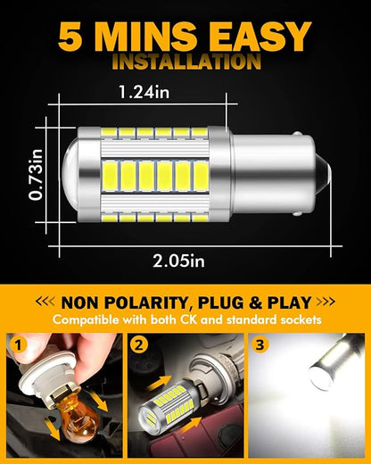 Auxbeam 1156 LED Bulbs for Backup Reverse Lights, Super Bright 6500K White P21W BA15S Bulbs for Car, 3030 33-SMD Chipsets Bulb with Projector, Pack of 2 (May Need Resistors)