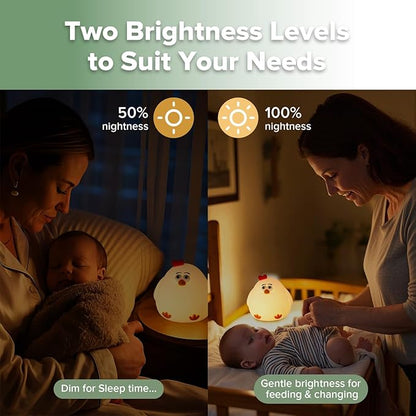 haakaa Baby Night Light | USB Rechargeable LED Funny Animal Cute Chicken Squishy Lamp for Kids,2-Level Dimmable Silicone Nursery Nightlight with 15/30 Min Timer for Breastfeeding