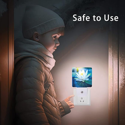 White Lotus Night Light,Beautiful Flower Plug-in Night Lights with Dusk-to-Dawn Sensor for Bedroom, Bathroom and Living Room 0.5W Sleep Friendly lamp for for Girlfriend/Boyfriend Gift