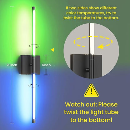 Battery Operated Wall Sconces Set of Two, 10000mAh Rechargeable Wall Lights with Remote Control, 360° Rotate Dimmable Black LED Cordless Lighting for Bedroom, Living Room, Hallway, 29 Inch, RGB