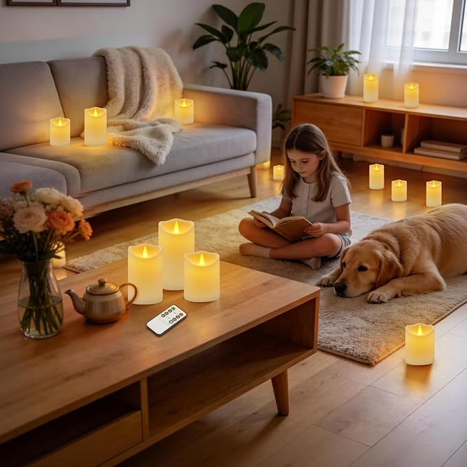 Artmarry Flameless Candles 4" 5" 6" Outdoor Indoor Pillars Battery Operated Flickering Candles Include 8-Key Remote Timer 400+ Hours by 2 AA Batteries (White Candle - Warm Light,3 Pack)