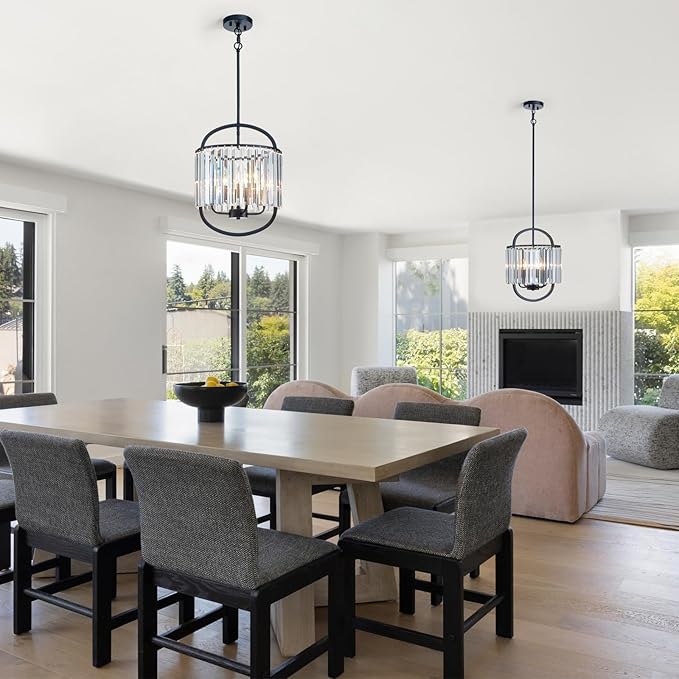 Black Crystal Pendant Light for Dining Room 12.8" Mini Luxury Crystal Chandelier 4-Light Small Modern Elegant Adjustable Chandelier for Bedroom Kitchen Island Hanging Ceiling Light Fixture