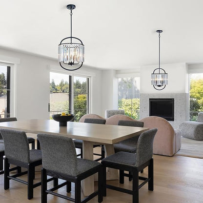 Black Crystal Pendant Light for Dining Room 12.8" Mini Luxury Crystal Chandelier 4-Light Small Modern Elegant Adjustable Chandelier for Bedroom Kitchen Island Hanging Ceiling Light Fixture