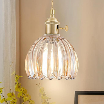 Plug in Pendant Light Fixtures, Hanging Light Fixture Vintage Glass Pendant Light, Mini Amber Tulip Hanging Lamp, Pendant Lighting for Kitchen Island, Bedroom, Dining Room, Living Room