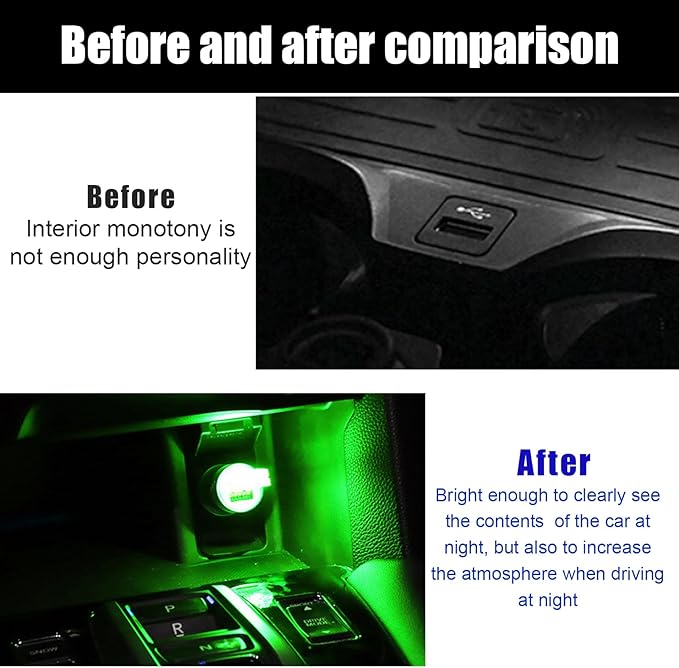 2 PCS USB LED Car Interior Atmosphere Lamp, Portable Mini LED Night Light, Plug-in USB Interface Trunk Ambient Lighting Kit, Universal Interior Car Accessories (Green)