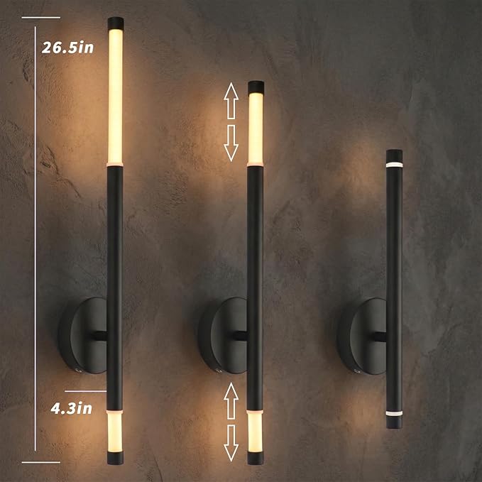 Battery Operated wall Sconce Set of Two Peel and Stick Cordless Wireless Rechargeable wall Lights Black Modern Decor with Remote Control for hallways Living Room Bedroom Bedside