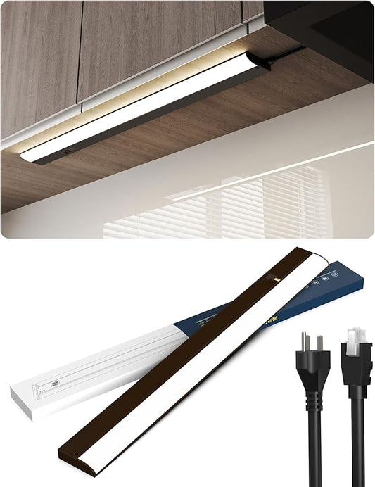 12 Inch LED Under Cabinet Light, Plug in Kitchen Lighting, 3CCT Selectable (3000K/4000K/5000K), CRI94 High Color Accuracy, Linkable, Slim Design Dimmable, Brown
