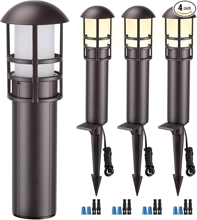 LEONLITE Low Voltage Landscape Pathway Lights 3W Landscape Lighting 12-24V LED Bollard Path Lights Wired CRI90+ Aluminum Pathway Lighting for Walkway Yard Garden, ETL, 3000K Warm White, Pack of 4