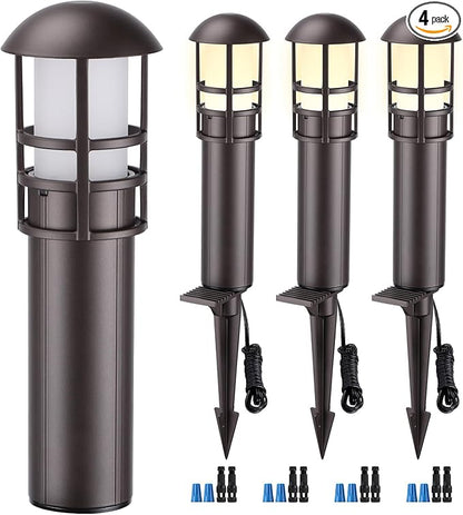 LEONLITE Low Voltage Landscape Pathway Lights 3W Landscape Lighting 12-24V LED Bollard Path Lights Wired CRI90+ Aluminum Pathway Lighting for Walkway Yard Garden, ETL, 3000K Warm White, Pack of 4
