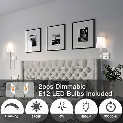 Untrammelife Wall Sconces Set of Two, Modern Farmhouse Sconces Wall Lighting with Dimmer ON/Off Switch, Industrial Hardwired Wall Lamps for Bedrooms, Living Room, Bathroom, Vanity (Bulbs Included)