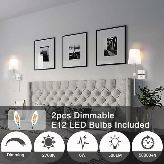 Untrammelife Wall Sconces Set of Two, Modern Farmhouse Sconces Wall Lighting with Dimmer ON/Off Switch, Industrial Hardwired Wall Lamps for Bedrooms, Living Room, Bathroom, Vanity (Bulbs Included)