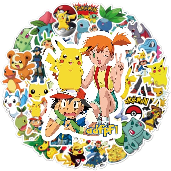 50pcs Cute Cartoon Pokémon Pet Monster Stickers for Teens Adult, Waterproof Vinyl Cute Cartoon Decal for Water Bottle Skateboard Guitar Travel Case Bike Laptop,Car Bumper,Luggage,Phone (POK50)