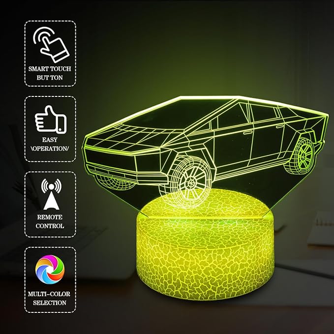 3D Cybertruck Car Night Light Gifts for Kids,16 Color Change Decor Bedside Lamp with Remote and Smart Touch, Gifts for Christmas Birthday Boys Girls