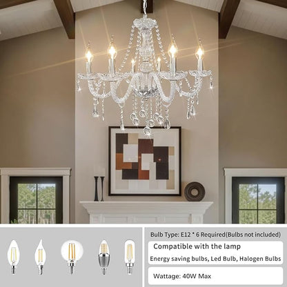 Crystal Chandeliers Classic Crystal Candle Chandelier Lighting, Vintage 6 Lights Pendant Ceiling Fixture Lamp for Dining Room Bedroom Island Hallway Wedding Decoration
