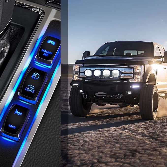 Nilight Fog Lights Rocker Switch Led Light Bar 5Pin Laser On Off SPST switches 20A/12V 10A/24V Blue with Jumper Wires Set for Cars Trucks RVs