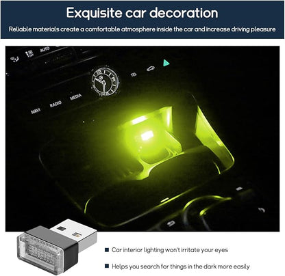 Dickno 4 PCS USB LED Car Interior Atmosphere Lamp, Portable Mini LED Night Light, Plug-in USB Interface Trunk Ambient Lighting Kit, Universal Vehicle Interior Accessories (Yellow)