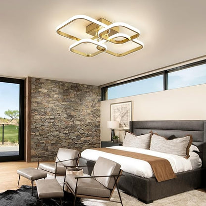Dimmable Modern Ceiling Lights, 4-Square Flush Mount Ceiling Lighting with Remote Control, 3000K-6000K Gold LED Ceiling Light Fixtures for Bedroom, Dining Room,Kitchen