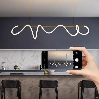 Modern LED Linear Pendant Light, DIY 59 inch Gold Chandelier, with Remote Height Adjustable Ceiling Hanging Dining Room Light Fixture, Kitchen Island Lighting, Restaurant Long Hose Lamp