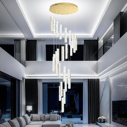 Large Crystal Chandeliers 130inches Long Spiral Staircase Chandelier for High Ceiling Foyer Entrance Modern LED Dimmable Chandelier 25-Lights Gold