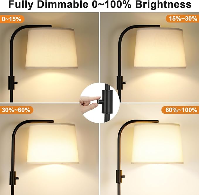 Ambimall Fully Dimmable Floor Lamp with 9W LED Bulb, Standing Lamp for Living Room with Adjustable Head, Modern Tall Light with Rotary Switch for Office, Black and White
