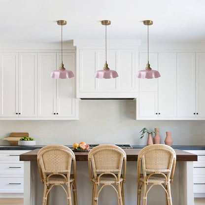 Brass Glass Pendant Lights,Mid Century Pendant Island Light,Vintage Hanging Lights for Dining Room Kitchen Bedroom Outdoor,Color Pink