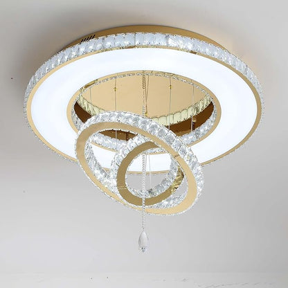 Flashing God Dia 32'' Modern Crystal Chandeliers for Living Room Crystal Flush Mount Ceiling Chandelier Large Chandeliers for Dining Room Bedroom Gold LED Dimmable 3000-6000K