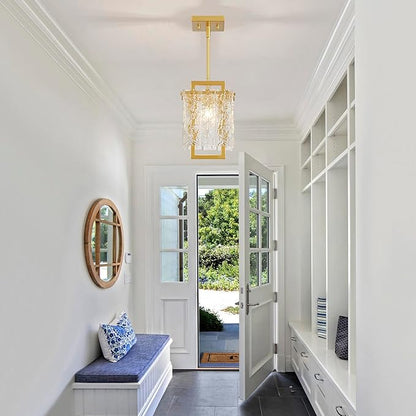 Shrine Lighting Gold Chandeliers, Modern Glass Pendnat Light for Dining Room, D6.3''×H19.5'', Adjustable 50.8'', 1 x E12 Sockets, Glass LampShade & Gold Finish Frame