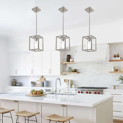 MELUCEE 3-Light Dining Table Light Sloped Ceiling Light Fixture with Clear Glass Shade, Brushed Nickel Pendant Lights Kitchen Island Adjustable Hanging Ceiling Lamp for Hallway Bathroom, 3 Pack