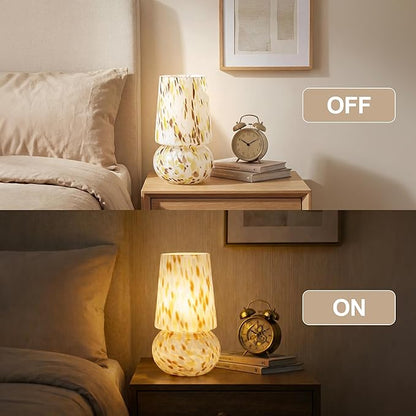 9.8 Inch Mushroom Table Lamp, UL Listed Dimmable Small Desk Bedside Lamp with Woven Beige Cord, Handcrafted Pattern, Murano Home Decor for Bedroom, Living Room, Entryway, Cream Gold, No Bulb Included