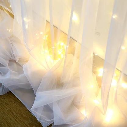 10×12ft White Tulle Backdrop Curtain with Lights String for Parites Sheer Fabric Backdrop Curtains White Curtain Backdrop for Wedding Baby Shower Birthday Party Bridal Shower Photo Shoot Background