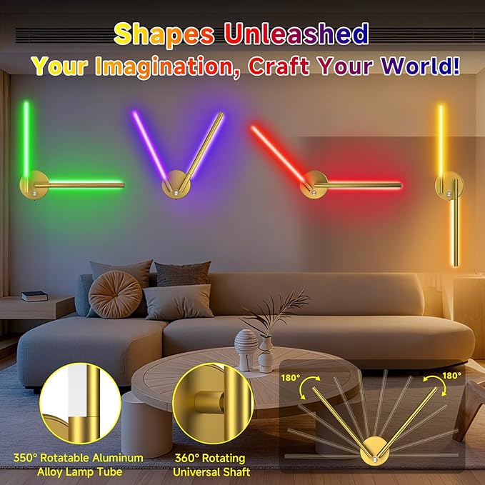 Wall Sconces with Remote,Rechargeable Battery Operated,Wireless Magnetic Wall Lights with RGB Colors&Dimmable,Wall Decor for TV/Mirror,Bedroom,Staircase Gold