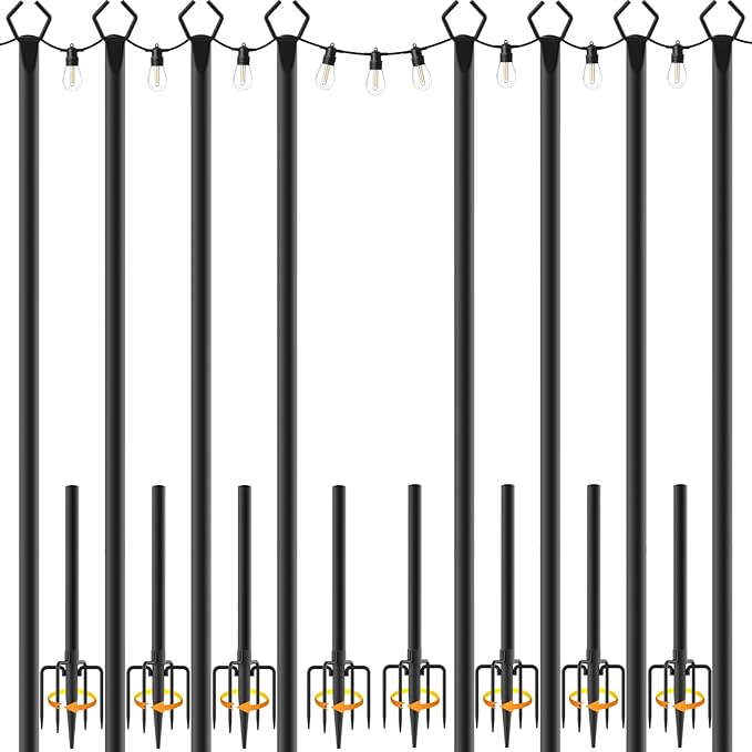 Mutovlin 8 Pack String Light Poles,10 Ft Light Poles for Outside String Lights,Outdoor Lights Pole with Fork,Metal Poles Stand for Patio Deck Backyard (10FT 4 Pack)