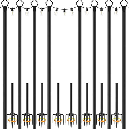 Mutovlin 8 Pack String Light Poles,10 Ft Light Poles for Outside String Lights,Outdoor Lights Pole with Fork,Metal Poles Stand for Patio Deck Backyard (10FT 4 Pack)