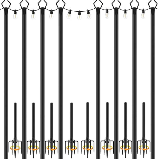 Mutovlin 8 Pack String Light Poles,10 Ft Light Poles for Outside String Lights,Outdoor Lights Pole with Fork,Metal Poles Stand for Patio Deck Backyard (10FT 4 Pack)