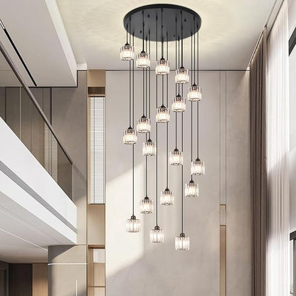 Long Raindrop Crystal Chandelier for High Ceilings Modern Crystal Long Pendant Light, Staircase Foyer Entryway Pendant Light,Raindrop Drop Lamp, Large 23.6" Black Ceiling Plate18 Lights